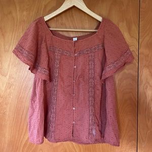 Textured Lace Blouse Rust Orange size Medium